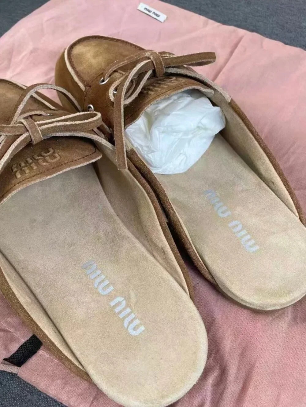 Miu Miu Vintage Brown Suede Boat Shoe Mules